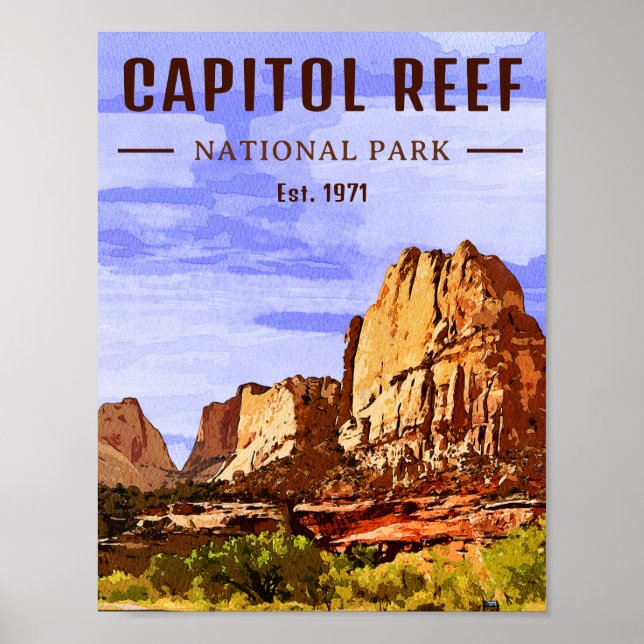 Poster Capitol Reef National Park Utah Desert Watercolor (Frente)