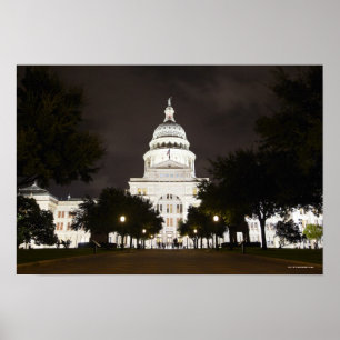 Póster Capitólio de Austin, Texas do estado na noite