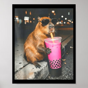 Poster Capivara bebendo chá de boba gelado meme engraçado