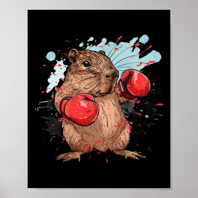 Poster Capivara Boxeando Com Luvas De Boxe Kickboxing Eng (Frente)