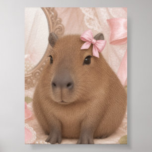 Poster capivara coquete laço rosa 