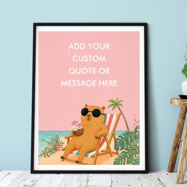 Poster Capivara de Praia Divertida no Verão - Crie Sua Pr (Funny Summer Capybara Beach-Create Your Own Quate Poster)