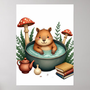 Poster Capivara de Vida Lenta em Casa de Cogumelo em Font