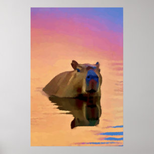 Poster Capivara Emergindo de um Lago Tranquilo