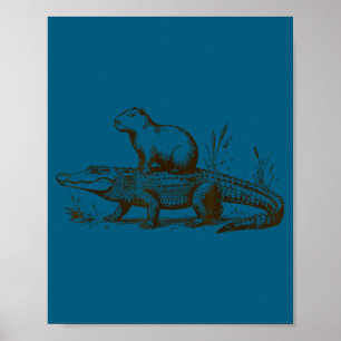 Poster Capivara Engraçada Montando Um Jacaré Homens Mulhe