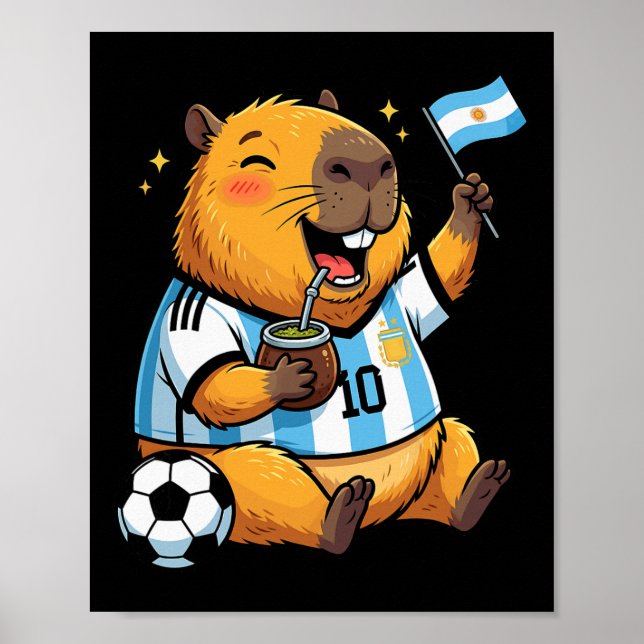 Poster Capivara Feliz Engraçado Fã de Futebol Argentino C (Frente)