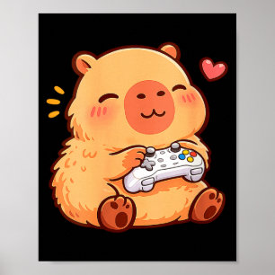 Poster Capivara feminina kawaii anime jogando videogames