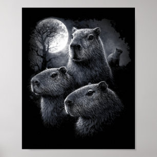 Poster Capivara Majestosa Vintage Lua Natureza Selvagem
