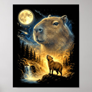 Poster Capivara uivando para a lua meme estranho engraçad