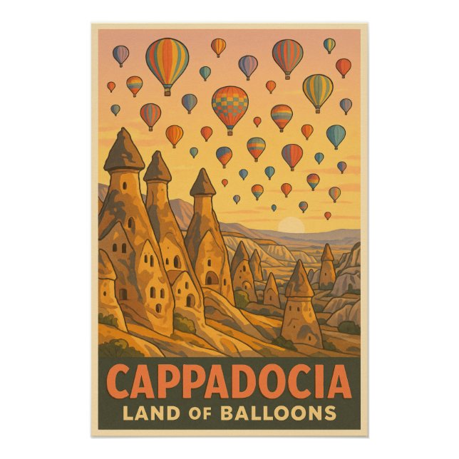 Póster Cappadocia - Balões sobre chaminés de fada (Frente)