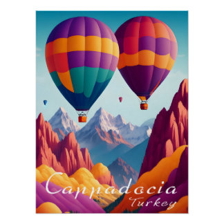 Póster Cappadocia Turkey Hot Air Balloon Travel Poster