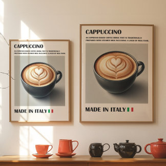 Poster Cappucccino Café Impressão, Latte Art Wall Italian