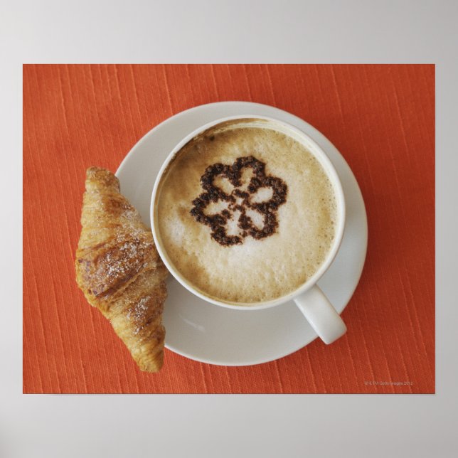 Póster Cappuccino com chocolate e um croissant, Itália (Frente)