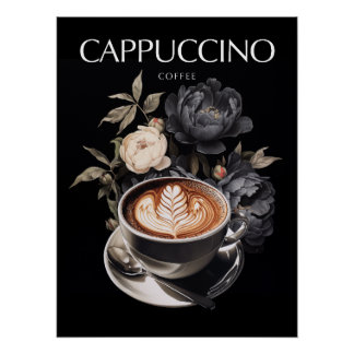Póster Cappuccino com Elegância Floral