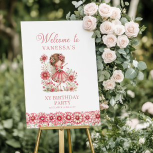 Poster Capricho Fada Cor-de-Rosa Floral Bem-vindo ao 1º A