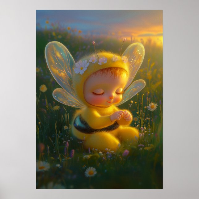 Poster Caprichoso Bebê Abelha em um Ambiente Ensolarado (Frente)