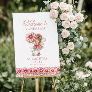 Poster Caprichoso Fada Cor-de-rosa Corado 1º Aniversário