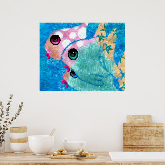 Poster Caprichoso Peixe Abstrato Tropical Náutico Costeir