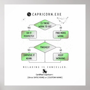 Poster Capricórnio Fluxograma Funny Zodiac Humor (colorid