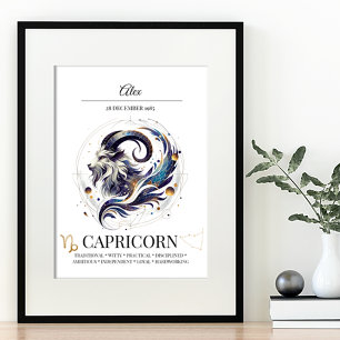 Poster Capricórnio Personalizado Elegante Zodiac Watercol