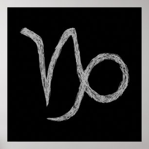 Poster Capricórnio. Sinal de Astrologia Zodíaca. Branco.