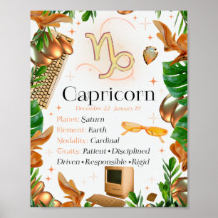 Poster Capricórnio Sinal Zodiac - Estrela Y2K Branco 4:5