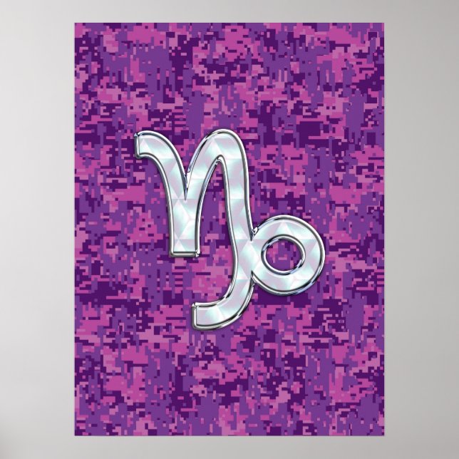 Poster Capricórnio Zodiac Símbolo Fuchsia Digital Camoufl (Frente)