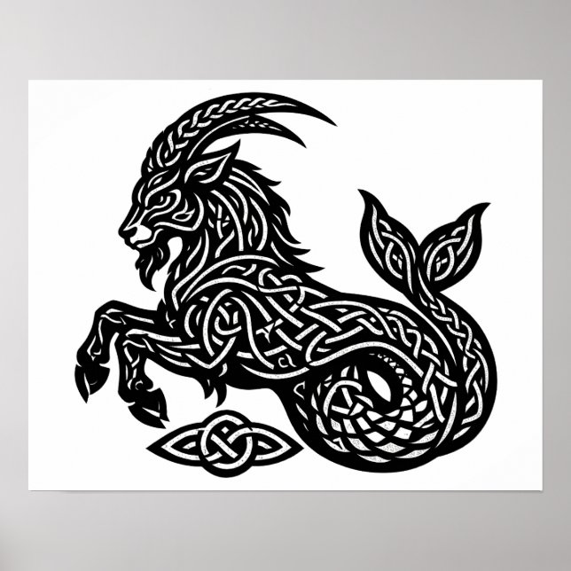 Poster Capricórnio — Zodíaco Tinta Assombrada Cabra‑Peixe (Frente)