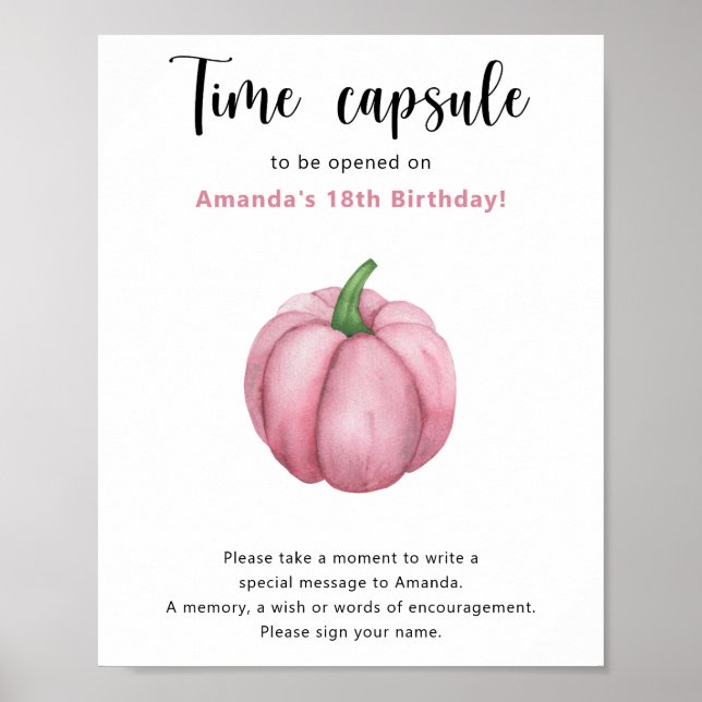 Poster Cápsula do Tempo Abóbora Rosa 1º aniversário (Frente)