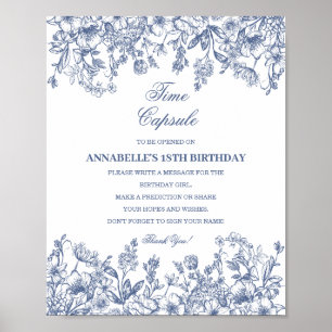 Poster Capsula do Tempo Bebê Aniversário Floral Chinoiser