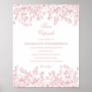 Poster Capsula do Tempo Bebê Aniversário Floral Chinoiser