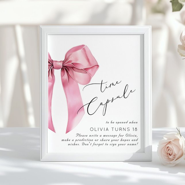 Poster Cápsula do Tempo de Aniversário com Laço Rosa (Criador carregado)