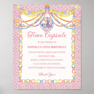Poster Cápsula do Tempo de Aniversário Rosa Toque de Conf