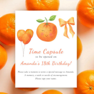 Poster Capsula do tempo de laranja em aquarela para 1º an