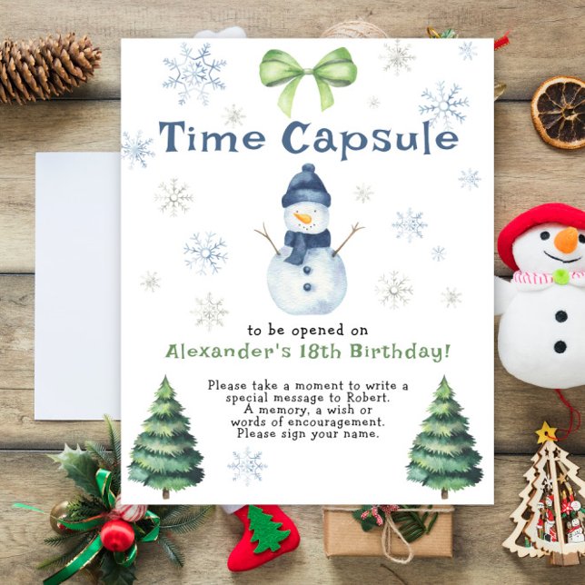 Poster Capsula do tempo do boneco de neve Evergreen 1º an (Criador carregado)