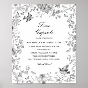 Poster Capsula do Tempo Floral Toile Preta Jogo de Aniver
