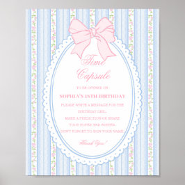 Poster Capsula do Tempo Floral Vintage Azul Pastel