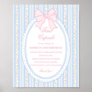 Poster Capsula do Tempo Floral Vintage Azul Pastel