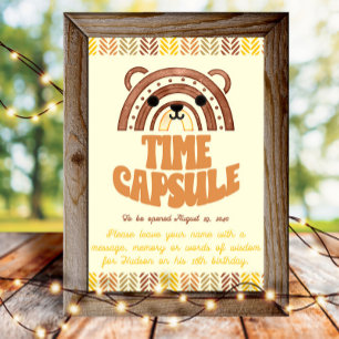 Poster Cápsula Horária Boho Woodland Bear Aniversário