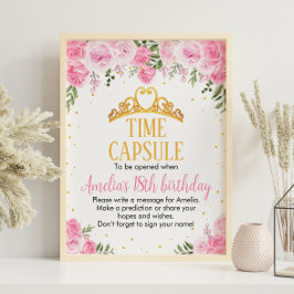 Poster Cápsula Horária da Princesa Floral Dourada Rosa