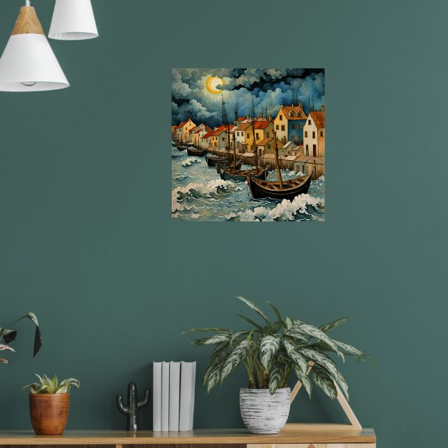 Poster Captivar Arte dos Pescadores na Noite do Mar de Te (Sala de Estar 1)