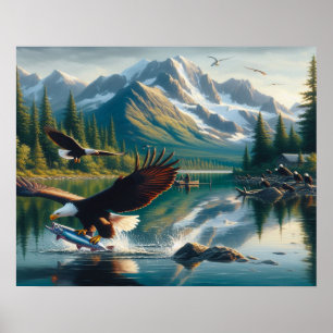 Poster Capturando peixe majestoso no nascer do sol 20x16