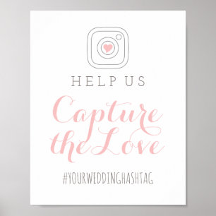 Póster Capturar o Sinal de Hashtag do Casamento de Blush 