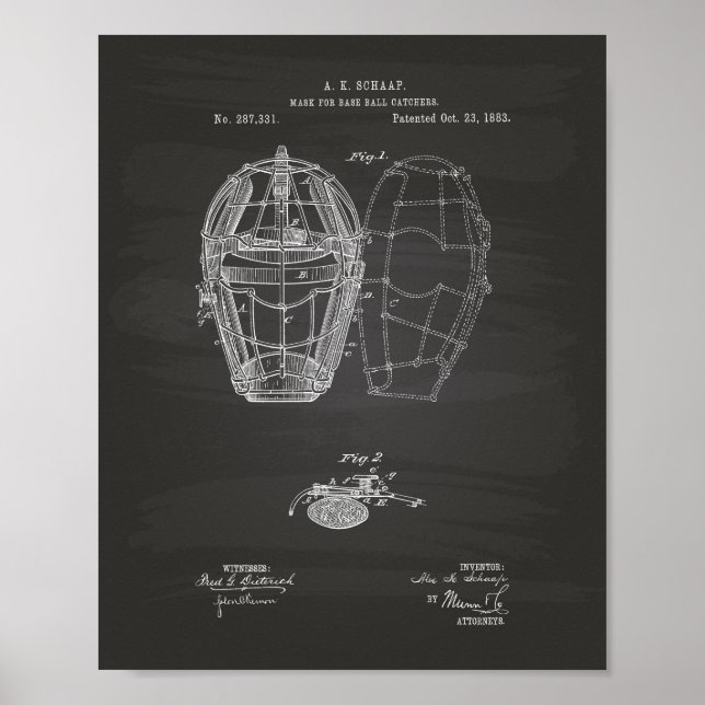 Póster Capturas de Baseball em Máscara 1883 Patente - Qua (Frente)