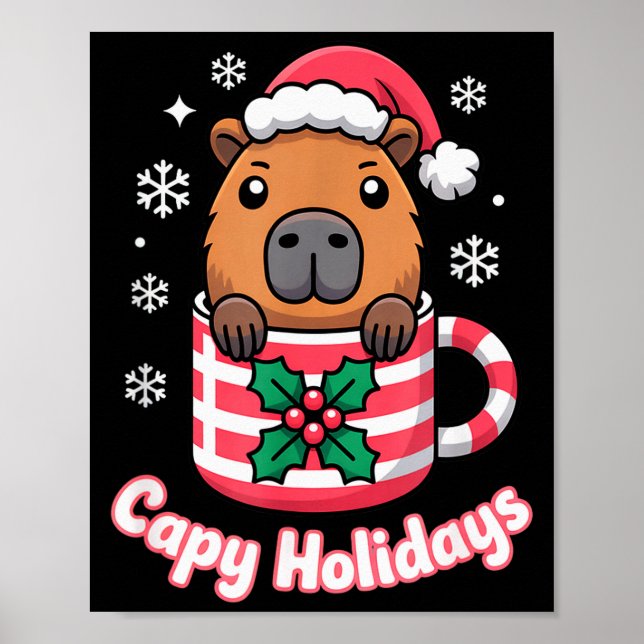 Poster Capy Holidays Cute Capybara Christmas Santa Hat  (Frente)