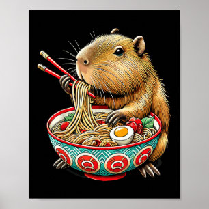 Poster Capybara ama Noodle Capybara comendo Ram Japonês