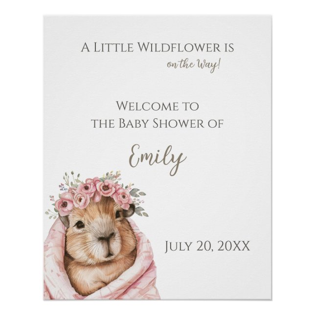 Póster Capybara Baby Shower • Wildflower Sign (Frente)