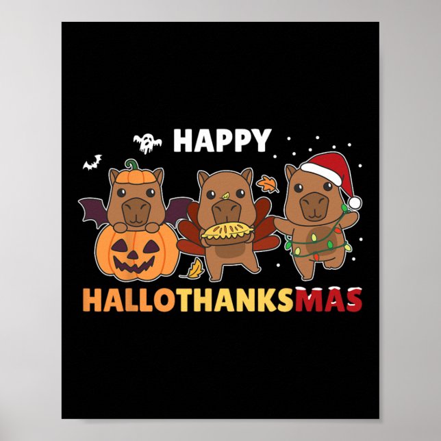 Poster Capybara Christmas Halloween Figurume Happy Hallot (Frente)