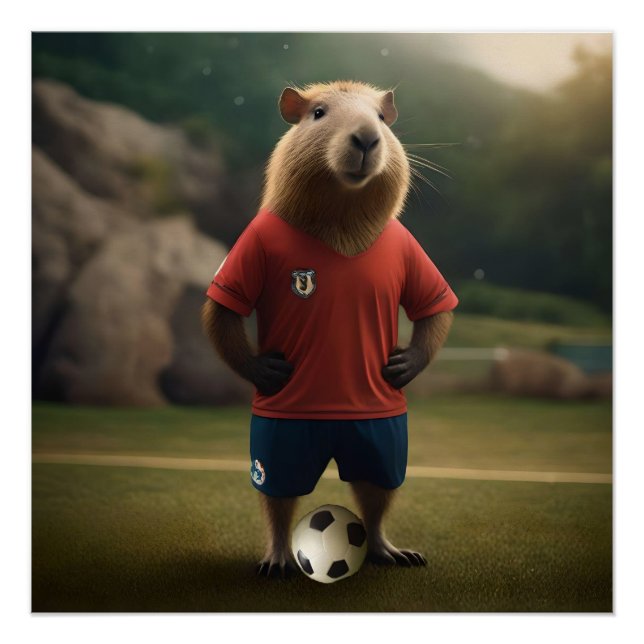 Póster "Capybara com Ponta de Goal: A Estrela de Futebol  (Frente)
