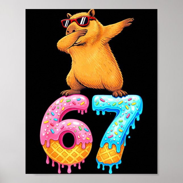 Poster Capybara Dabbing 67 Ice Cream Drip 67 Birthday Boy (Frente)